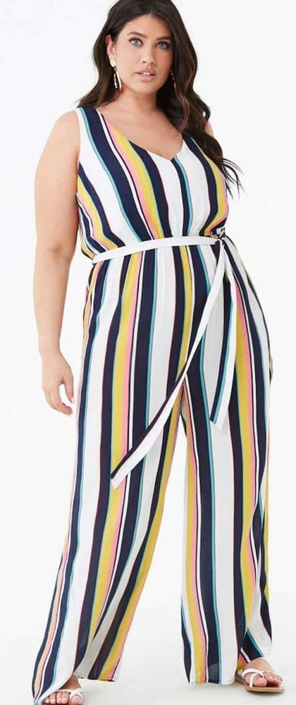Forever21 Plus Belted Stripped Jumpsuit
